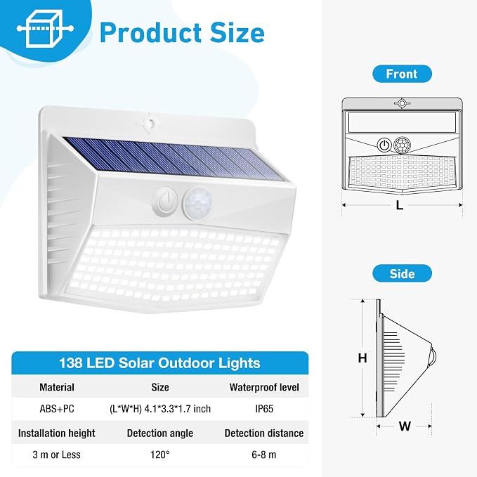 [12 Packs] Solar Outdoor Lights Motion Sensor Solar Security Lights Waterproof with 3 Lighting Modes Solar Powered Wall Lights Outside for Garden Fence Yard,White