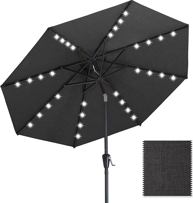 ABCCANOPY OLEFIN® 5-Year No Fading Patio Umbrella with Solar Lights (Dark Gray)