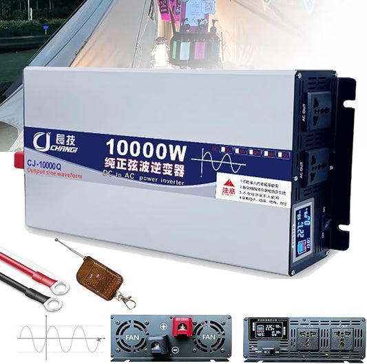 Pure Sine Wave Inverter 3500W/5000W/6000W/8000W/10000W/12000W Solar Power Inverter 12V 24V 48V 60V 72V DC to 110V 120V/220V 230V 240V AC Car Voltage Converter Transformer for Home RV(10000W,60Vto110V)
