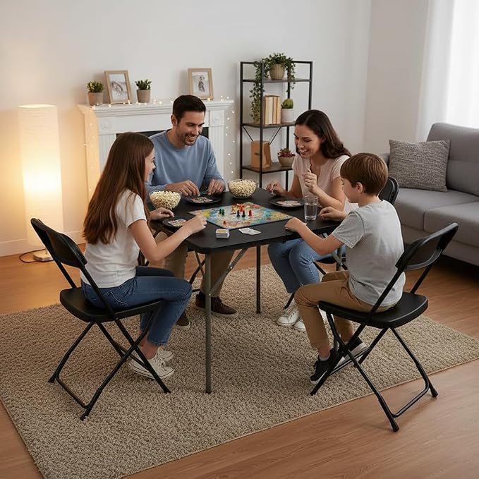Outdoor 34" Folding Card Table Plastic Table Portable Square Height Dining Table Perfect for Picnics,Parties,Party and Camping