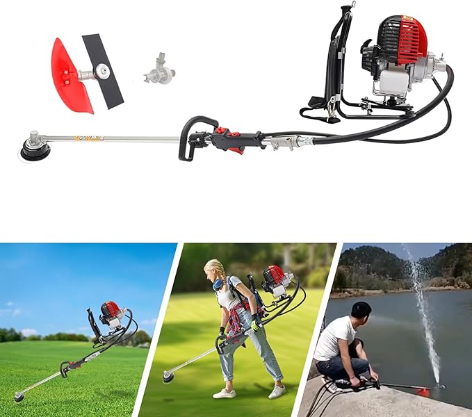 Backpack 4 Stroke 2 in 1 Brush Cutter, 8500RPM Single Cylinder Gasoline Weed Eater String Trimmer, Hedge Trimmer for Farmland Weeding, Harvesting, Clearing