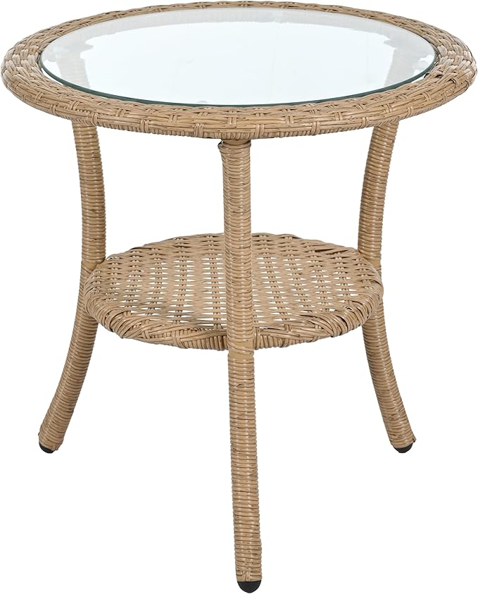 Montary 3 - Piece Outdoor Leisure Set,2 Stylish Hand - Woven Rattan Single Chairs & a Sturdy Tempered Glass Round Table - Ideal for Relaxing on Balconies and Courtyards,Natural & Blue