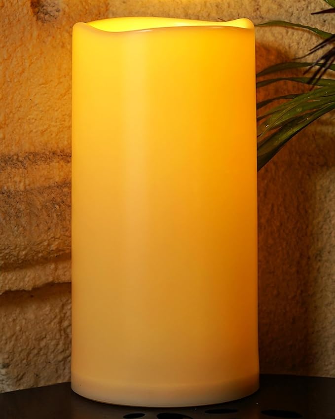 Homemory 6" x 12" Extra Large Outdoor Waterproof Candle with Auto 6-Hour Timer, Ivory Plastic Made, Long Last for Half A Year