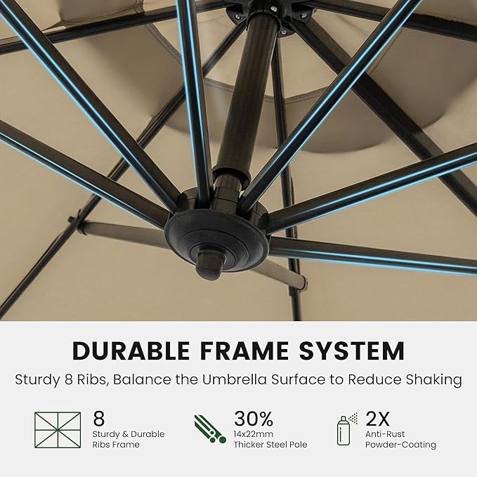 Olilawn 2 Pack 9' X 12' Patio Umbrella with Base Included, Large Outdoor Cantilever Offset Patio Umbrellas Rectangular Aluminum Umbrella with 360-degree Rotation & Infinite Tilt Adjustment for Poolside Luxury, Hosting, Backyard BBQ,Beige