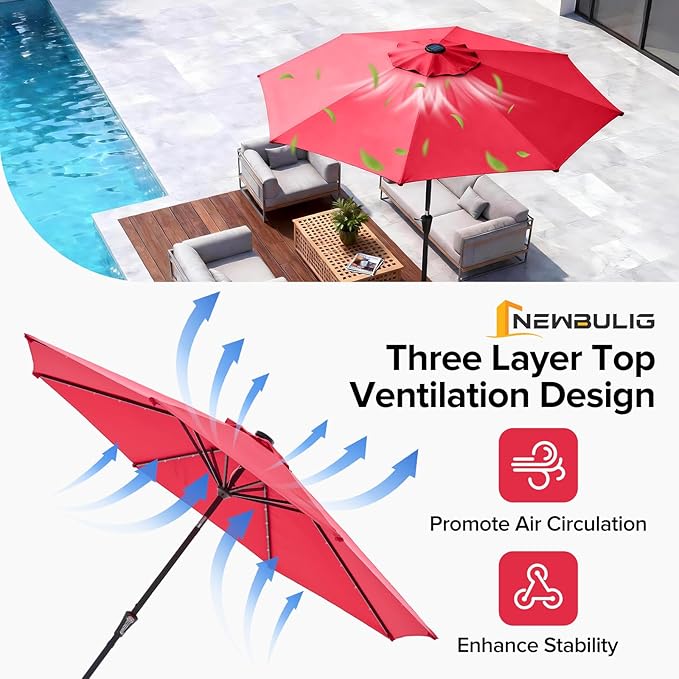 NEWBULIG 10FT Patio Umbrella, Offset Cantilever Outdoor Patio Table Umbrella, UV Protection, Fade Resistant Fabric, Easy Tilt Adjustment for Deck, Pool, Backyard, Garden