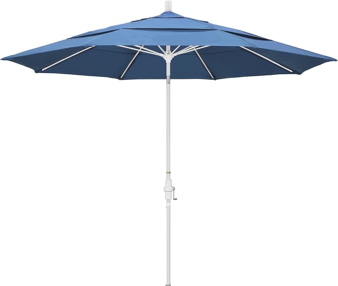California Umbrella 11' Round Crank Lift, Collar Tilt, Aluminum Pole, Fiberglass Rib Patio Umbrella, White Finish