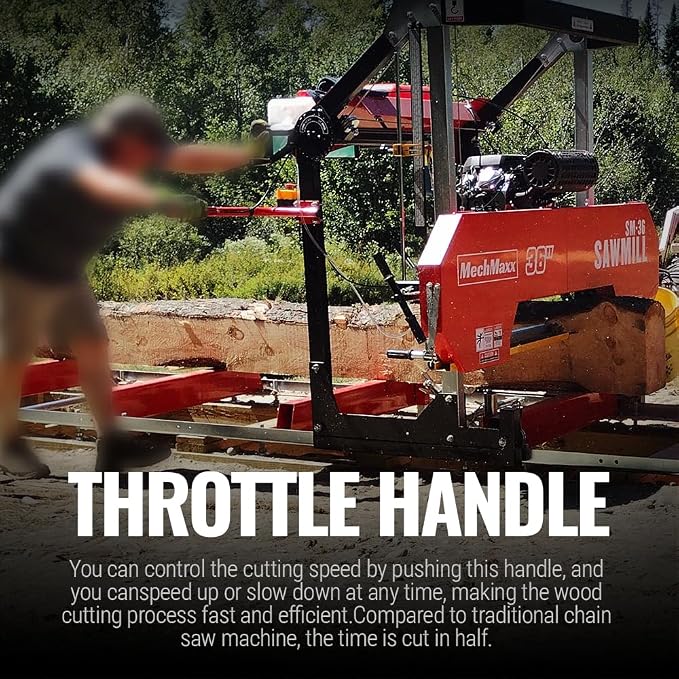 MechMaxx 36" MAX Portable Sawmill, 25HP 688cc HONDA GX690 V-Twin Engine, 35" Board Width, 20' Track Length, (10 x Blades Included),Model SM36HMAX