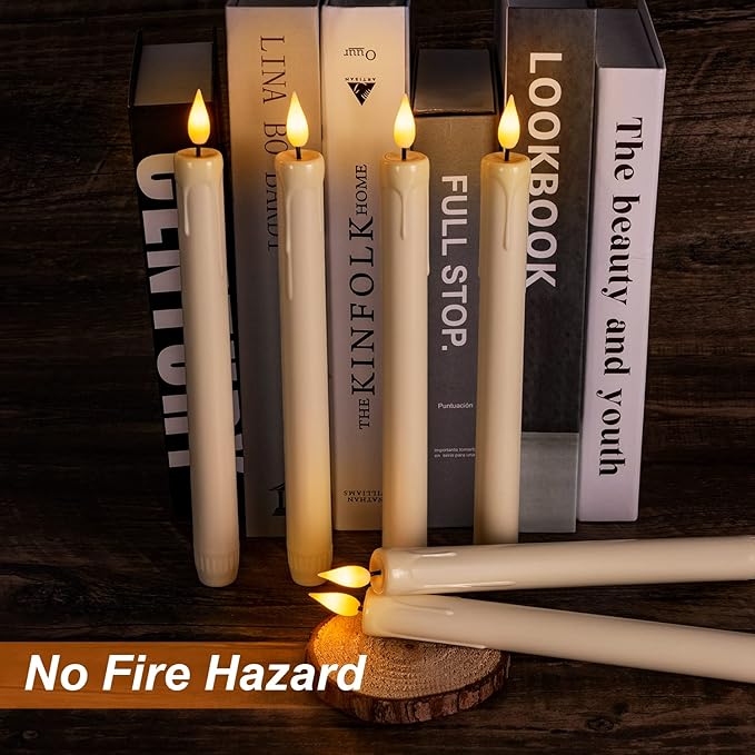 Homemory 24 Pcs Flameless Taper Candles with Remote, Timer, Plastic Battery Operated CandleSticks, Ivory Led Window Candles with Flickering Light, 9.6 Inches for Christmas Home Wedding Decor