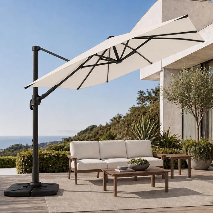 Cantilever Patio Umbrella, Large Square Outdoor Offset Umbrella with Aluminum Pole, 360-degree Rotation for Garden, Deck, Pool