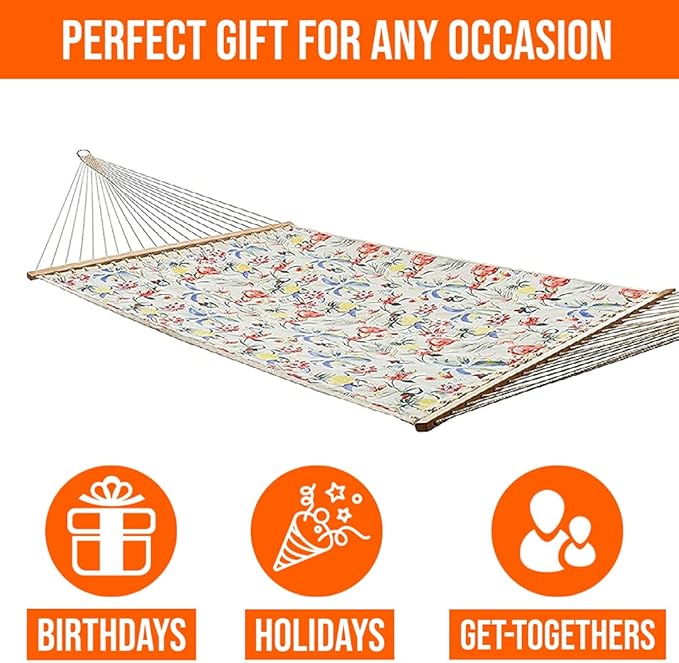 Castaway Living Large Tropical Print Quick-Dry Polyester Hammock – 12 ft. x 55 in., 350 lb Capacity, Free Extension Chains & Tree Hooks – Ideal for Poolside, Beach & Backyard Use