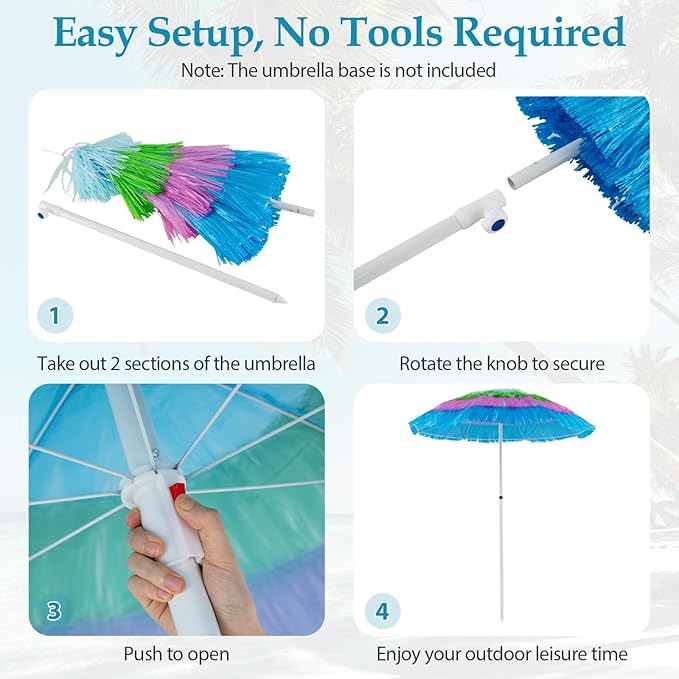 HAPPYGRILL 6 FT Tiki Thatched Umbrella, Hawaiian Tropical Palapa Style Patio Beach Umbrella w/Tilt, Portable Carrying Bag, PP Thatch Grass Pool Parasol for Garden Pool Yard Outdoor