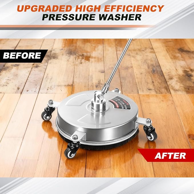 14" Pressure Washer Surface Cleaner with 4 Wheels, Stainless Steel Surface Cleaner for Pressure Washer for Concrete, Patio, Sidewalk & Driveways, 1/4" Quick Plug, 2 Extension Wand, 4000 PSI