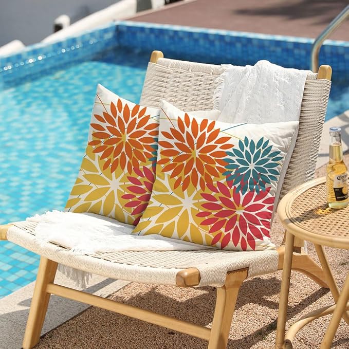DFXSZ Pack of 2 Outdoor Waterproof Throw Pillow Covers 24x24 Orange Yellow | Polyester Spring Summer Fall Floral Decorative Cushion Cases(NO INSERT),For Couch Patio Funiture Garden Home Decor