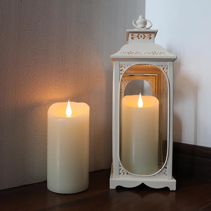 TECHLONG Flameless Candles Flickering 3D Moving Flame, Last 1000+ Hours Battery Operated Candles with Timer, Ivory Real Wax Electric LED Pillar Candles for Home Wedding Decoration | 3" x 6"