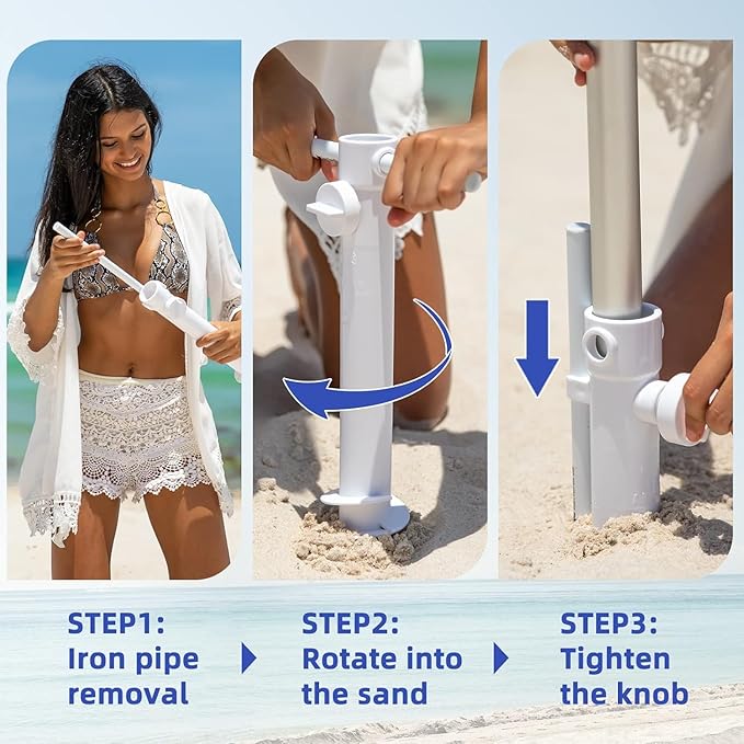 AMMSUN 8 Feet Large Beach Umbrella with Sand Anchor Heavy Duty High Wind Portable Outdoor Umbrellas UV 50+ Protection Air Vent Tilt Patio Garden Pool