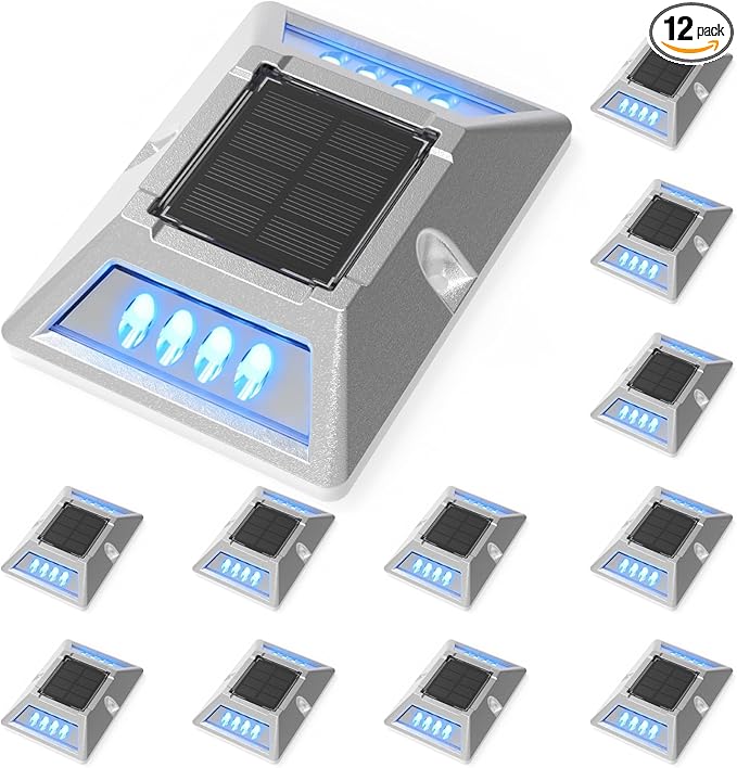 VATION LIGHTING Driveway Solor Dock Lights Marine12 Pack, Solar Powered 2 Colors in 1 Outdoor Driveway Marker Deck Lights, IP67 Waterproof, Solar Deck Lights, White/Blue, FCC