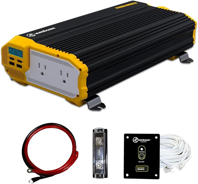 K KRIËGER 2000 Watts Power Inverter 12V to 110V, Modified Sine Wave Car, Dual 110 Volt AC Outlets, DC to AC Converter with Installation Kit Included - ETL Approved to UL and CSA Standards