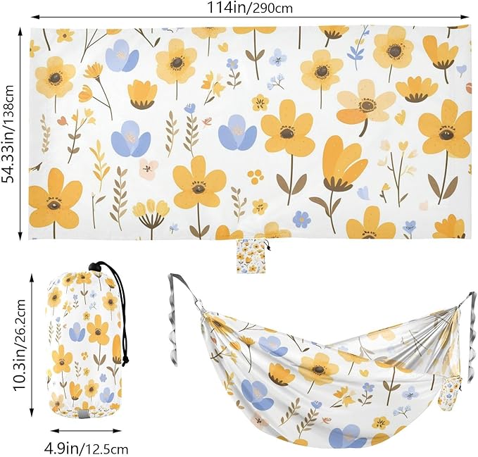 Yellow Little Fresh Flower Bloom 330lb Capacity Camping Hammock Cloth Hammock for Outside Patio Garden Base para poner hamaca