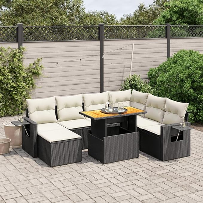 vidaXL Patio Sofa Set with Cushions 8 Piece, Outdoor Conversation Set, Sectional Sofa for Balcony Garden, Modern Style, Black Poly Rattan