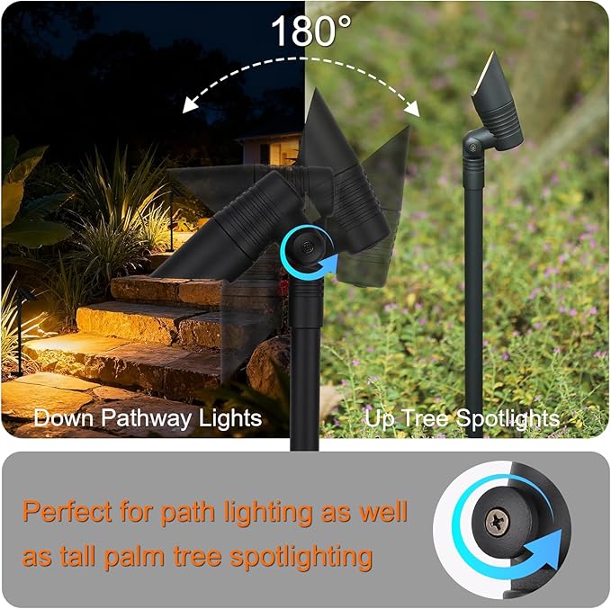 Mini Landscape Spotlights Low Voltage, 16'' Tall Pole, 5CCT 5W 12V LED Landscape Spot Lights Wired for Outdoor House Yard Palm Tree Flag Pathway Path Sidewalk, 60° Beam Angle, Black, 1PK
