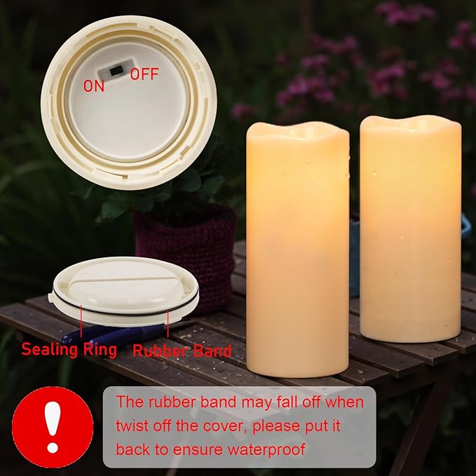 Large Solar Candles Outdoor Waterproof, Outdoor Candles Rechargeable for Lanterns, Large Solar Lanterns Flickering for Garden Camping Patio Home Decor Dusk to Dawn (2Pcs,4" D×8"/10" H)