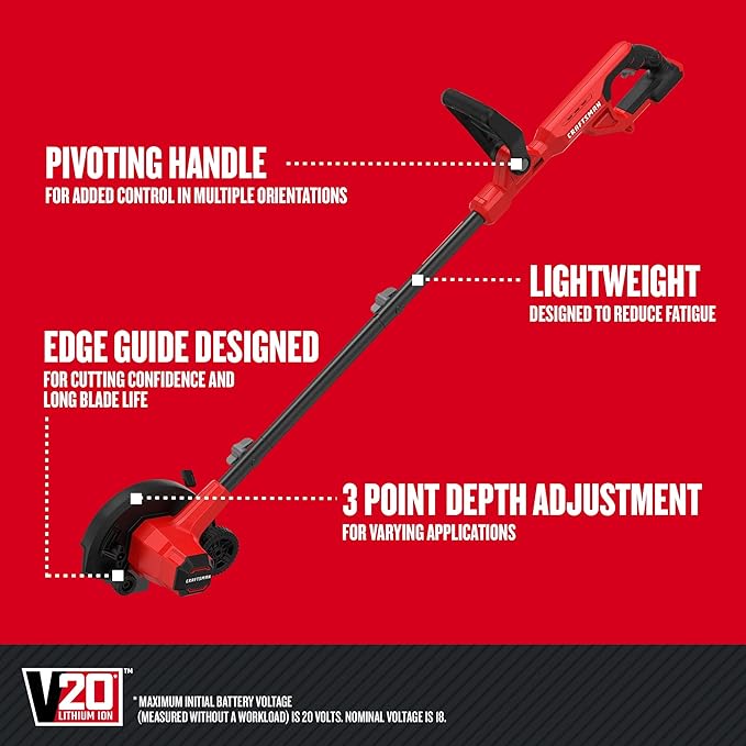 CRAFTSMAN 20V Edger Cordless Trencher Bare Tool CMCED400B, String Trimmer Line 3-Pack Spools CMZST0653 Red