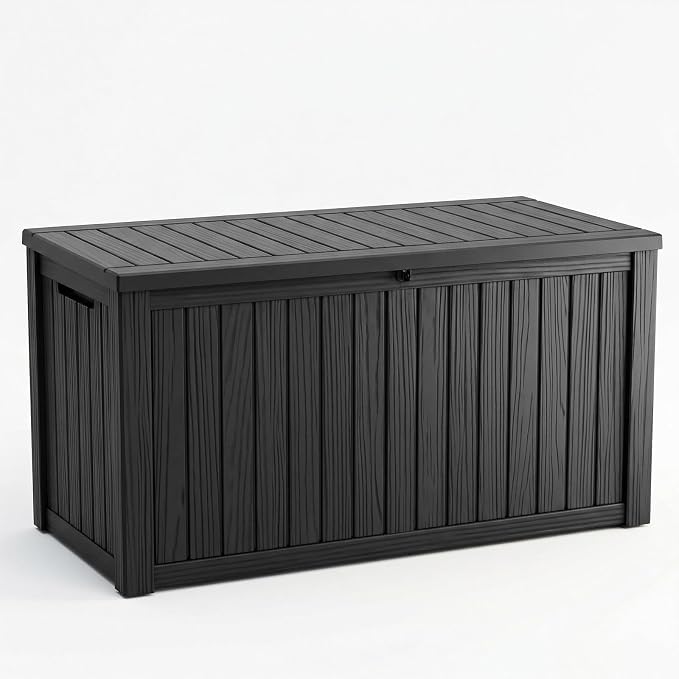 180 Gallon Outdoor Storage Box Waterproof, Resin Lockable Deck Box with Lid, Large Capacity Weatherproof Container for Patio Furniture, Side Table and Cushions (Black, 180 Gallon)