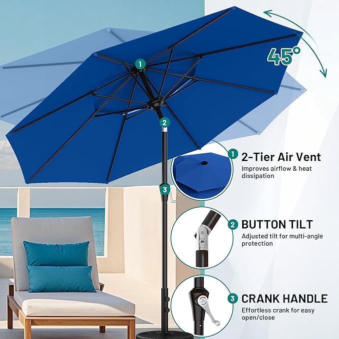 AreShark 10ft 2 Tiers Patio Umbrella - Outdoor Umbrella Waterproof UV Protection, Market Table Umbrella w/Push Button Tilt&Crank for Pool, Porch, Garden(Royal Blue)