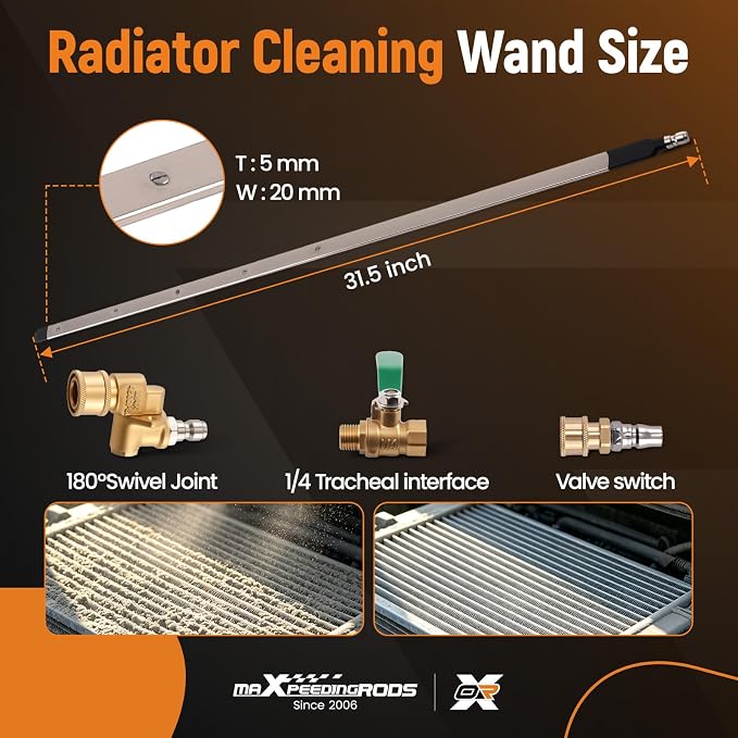 maXpeedingrods 31.5" Radiator Cleaning Wand - Stainless Steel Cleaning Wand with Quick Connector Dual Water Air Blow Gun Adapter for Trucks RVs Heavy Equipment Pressure Washer