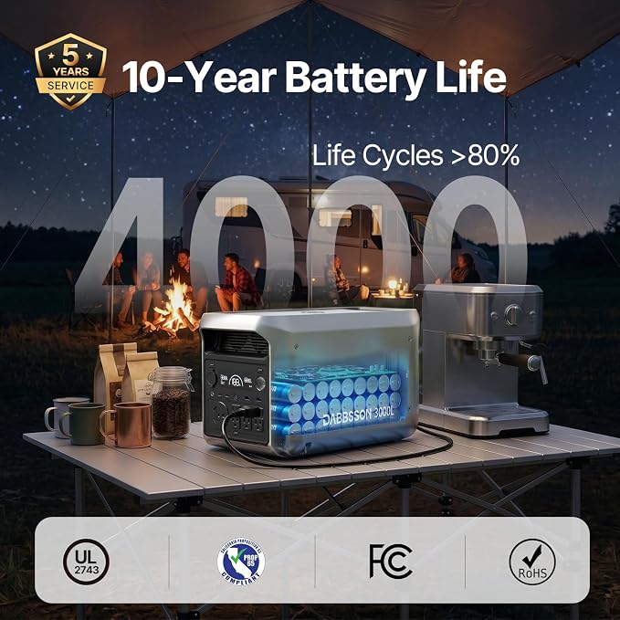 DABBSSON Portable Power Station 3000L, 3072Wh Semi-Solid LiFePO4 Battery, 3000W AC Output 6, 3600W Power Boost, Fast Charge, Solar Generator for Home Backup, Camping & RVs (Solar Panel Optional)
