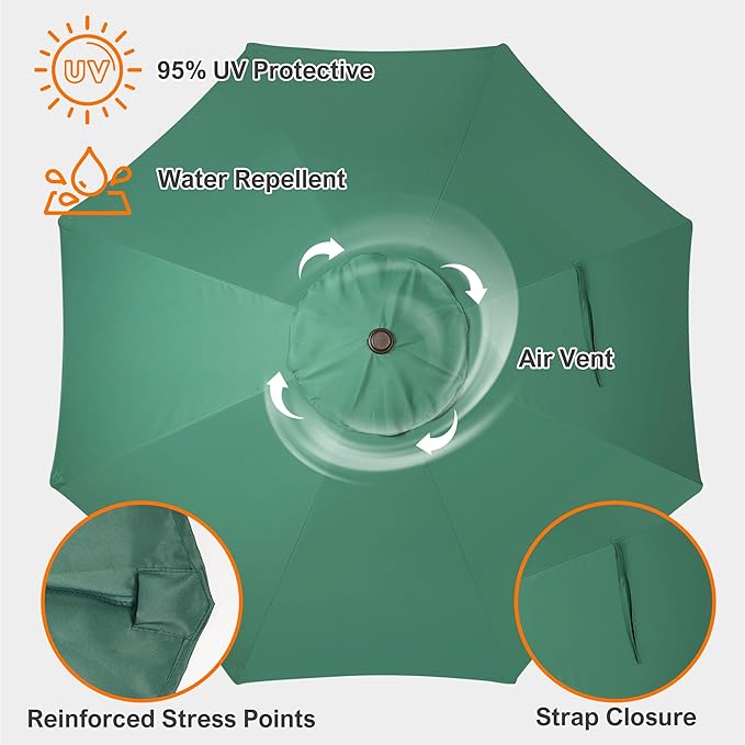 Blissun 9ft Patio Umbrella Replacement Canopy, Market Umbrella Top, Outdoor Table Umbrella Canopy for 8 Ribs, Canopy Only