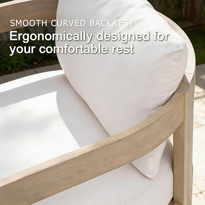 SUNSITT 4-Piece Outdoor Patio Furniture Set, Acacia Wood Conversation Set w/ 6.7" Thick Cushions, Curved Backrest Design, Modern Outdoor Set w/ 3-Seater Couch, Natural Color and Beige Cushions
