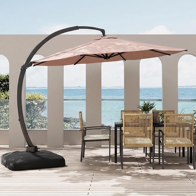 11FT Cantilever Patio Umbrella with Base Included, Large Cantilever umbrella with 360°Rotation, Heavy-Duty Offset Outdoor Umbrella for Patio,Pool,Garden and Backyard (Pink)