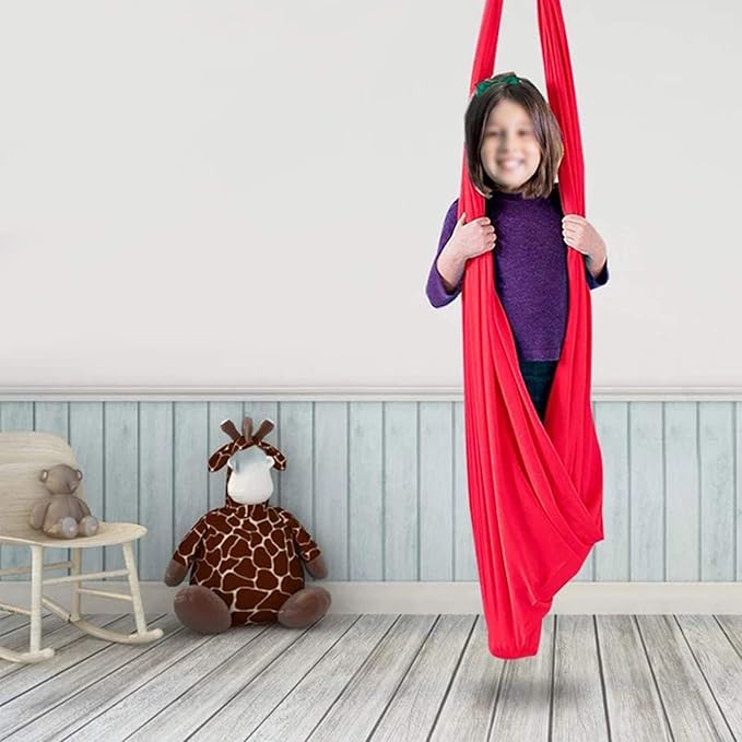 Kids Indoor Swing Outdoor Cuddle Hammock Sensory Swings Chair Child Adult ADHD Therapy Soft Elastic Parcel Steady Seat Swing (Color : Rose red, Size : 150 x 280 cm)