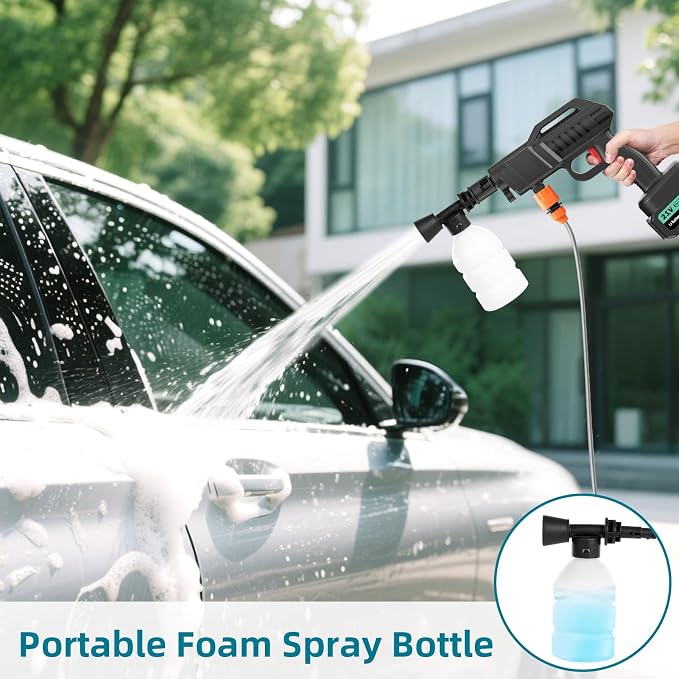 Cordless Portable Washer, 1450 PSI Portable Battery Power Washer, Cordless Portable Jet Washer with 6-in-1 Adjustable Nozzle, 2×3.0Ah Batteries, Charger, 5m Hose for Vehicle, Driveway Deck