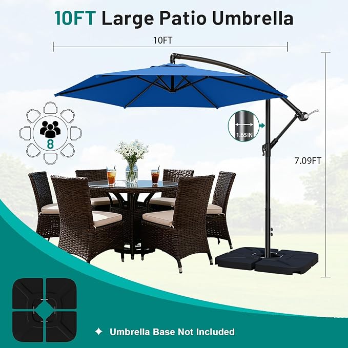 AreShark 10FT Patio Outdoor Umbrella, Offset Patio Umbrella Cantilever Umbrella, 6 Sturdy Ribs, Easy Adjustment for Garden Market Pool with Cross Base (Royal Blue)