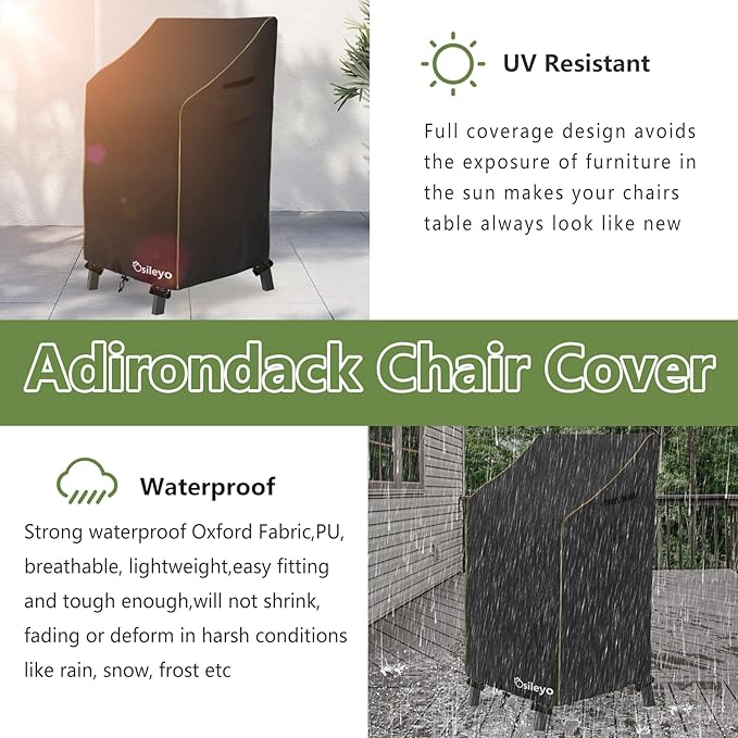 Adirondack Chair Cover 2 Pack,Waterproof Heavy Duty Outdoor Tall Adirondack Chair Covers 2 Pack,Patio Adirondack Chair Cover for Outdoor Chair(30 W x 32 D x 46 H inches) Black