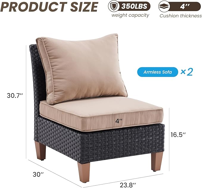 Soohow Small Patio Furniture Set of 2, Patio Sectional Furniture Set with Cushions, Outdoor Wicker Chairs Armless Sofa, Customizable Outdoor Wicker Sofa for Garden, Balcony, and Backyard