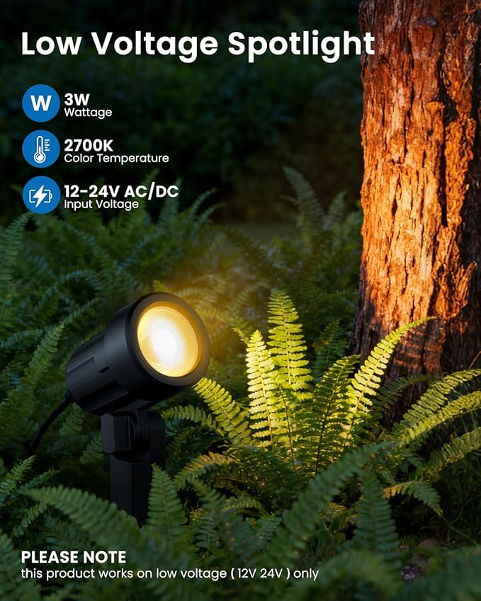 ZZXX All-in-One Low Voltage Landscape Lighting Kit, 4-Pack LED Landscape Lights with Transformer 32FT Wire and Connectors, 2700K Waterproof Landscape Spot Lights for Garden Yard House Tree