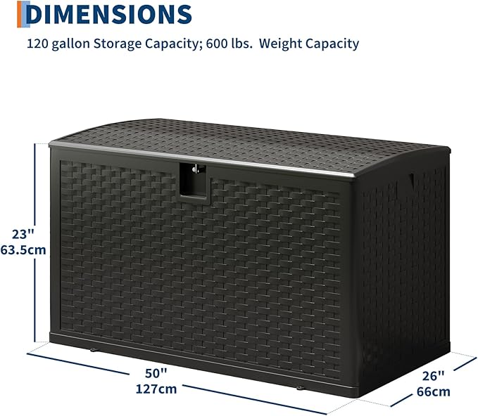 120 Gallon Resin Deck Box-Organization and Storage for Patio Cushions, Throw Pillows and Garden Tools