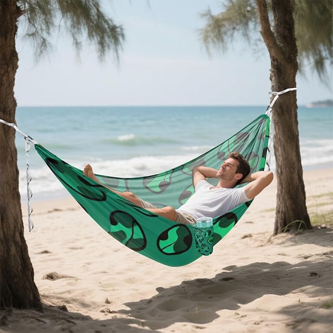 Green Leopard Outdoor Hammock with Tree Straps for Outside Patio Garden