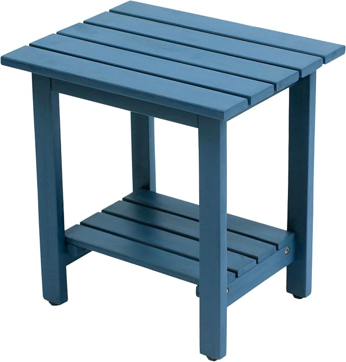 JONATHAN Y Kellie 16" Modern Nautical Blue Acacia Wood Outdoor Side Table with 2-Tier Storage, Weather-Resistant Rectangular Slatted End Table for Patio, Garden, Deck, and Porch END6001N