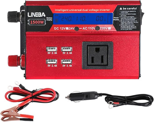 1500 Watt Power Inverter with LED Display,AC Outlets,4 USB Port, 24V DC to 110V AC Converter Car Power Inverter for Car, RV, Truck, Off Grid Solar System, Camping