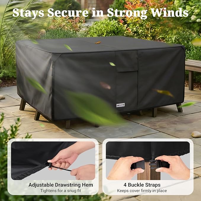 MR. COVER Patio Furniture Covers Rectangle, 900D Heavy Duty Outdoor Table Covers Waterproof , Sectional Sofa Set Cover Table and Chair Combo, Large Couch Cover Lawn Black 113"W x 76"D x 28"H