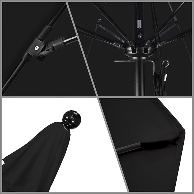 California Umbrella 11Ft Commercial Grade Market Umbrella, Pulley Lift, Aluminum/Fiberglass, 2mm pole wall, Black Frame, Solution Dyed Black Fabric