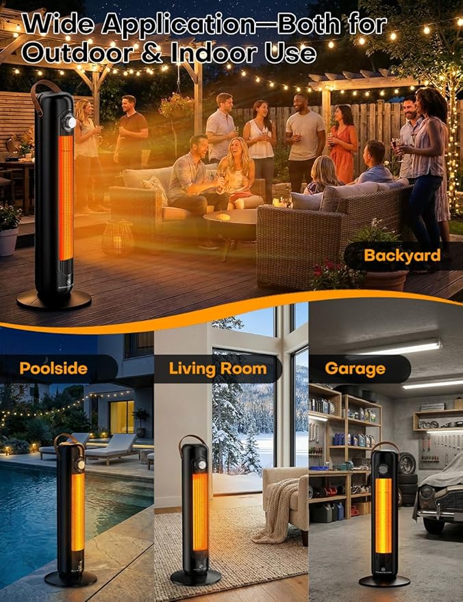 1500W PTC Ceramic Electric Heater w/4 Modes,350Sq.ft 1S Heating, 70°Oscillating Patio Heaters for Outdoor Use, Overheating & Tip-Over Protection, Tall Space Heaters for Indoor Use Large Room