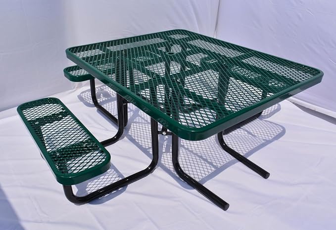 Heavy Duty ADA Outdoor Picnic Table, Expanded Metal, Wheelchair Accessible (Green, 46 Square)