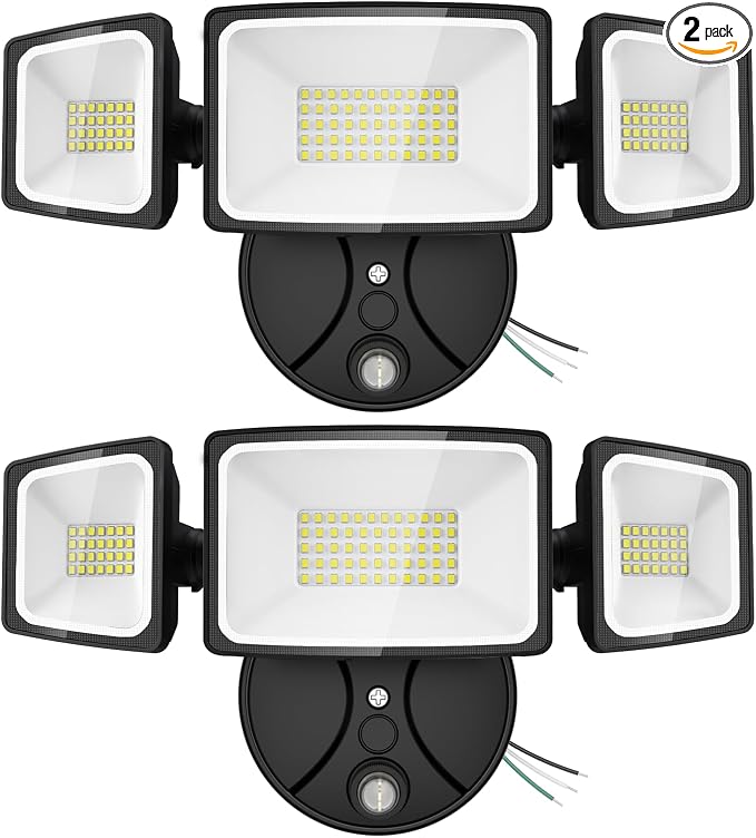 Onforu 70W LED Dusk to Dawn Outdoor Lighting,2 Packs 7000LM Exterior Flood Lights,IP65 Waterproof Outdoor 3 Adjustable Heads Photocell Black Lights Fixture,6500K Daylight White Floodlights(Black)