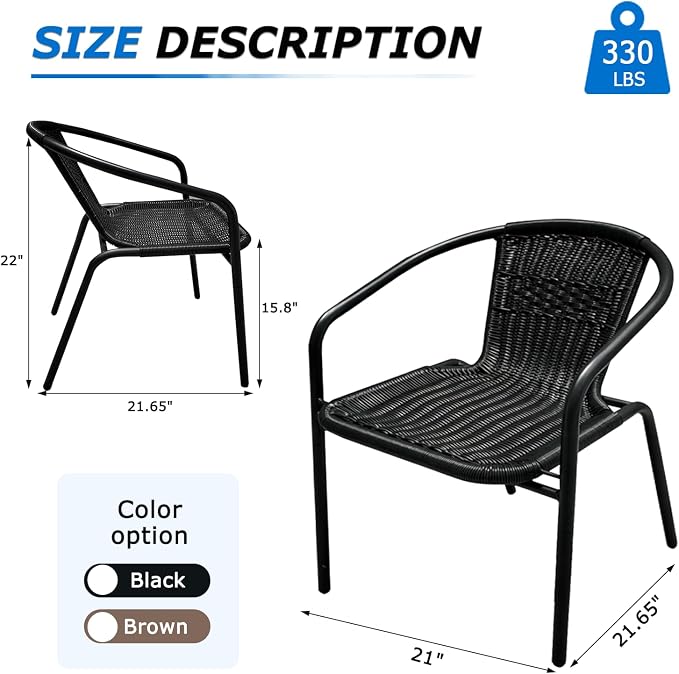 4 Pack Black Stackable Outdoor Rattan Chairs, All-Weather Patio Seating for Balcony Porch Lawn, Small Patio Furniture Set for Front Porch Decor & Outdoor Spaces