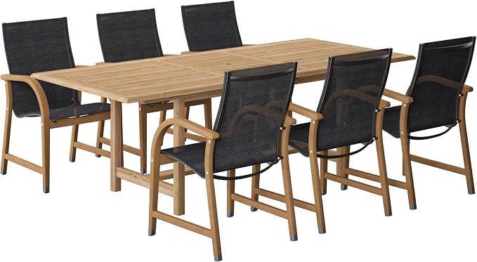 Urban Elements Mykonos 7-Piece Rectangular Patio Furniture Set | 100% Certified Teak Table and Teak Finish Chairs | Backyard Furniture, Rectangular Outdoor Dining Set